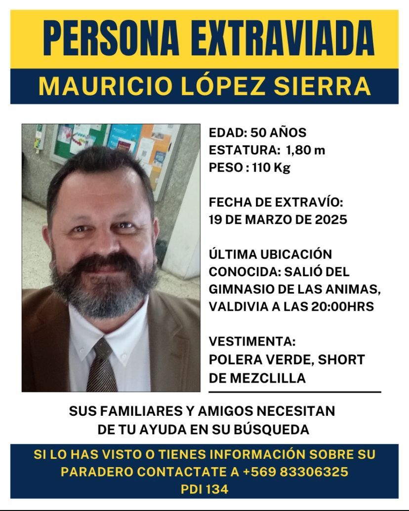Si alguien lo ha visto o sabe algo favor contactarse con los números que se indican. #Valdiviacl