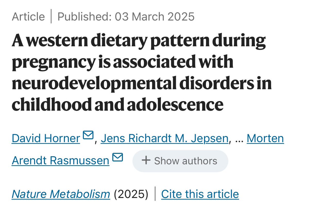 AntelmPujol's tweet image. 🚨 La dieta materna durante el embarazo es fundamental:

🍔 Una alimentación occidental (alta en ultraprocesados) en el embarazo se asocia con un 66% más de riesgo de TDAH y 122% más de riesgo de autismo en los hijos.

🩸 Evidencia en más de 60,000 casos confirma el impacto.…
