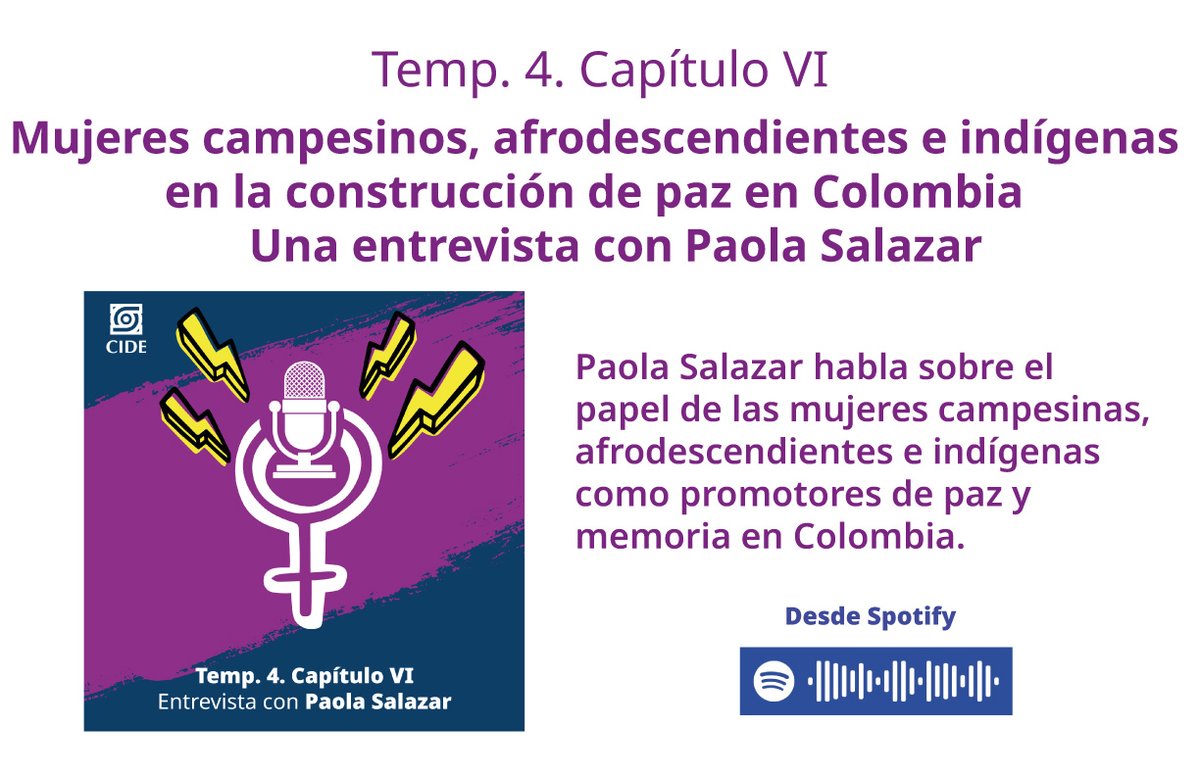 CIDE (@cide_mx) on Twitter photo 📢 ¡Escucha el nuevo episodio de <a href="/unmicpropio/">Un micrófono propio: mujeres y feminismos</a>!
En esta ocasión, <a href="/andrews_cath/">Cath Andrews</a> y <a href="/celinefa/">Céline FA González Schont</a> platican con Paola Salazar acerca del papel de las mujeres campesinas, afrodescendientes e indígenas como promotoras de paz y memoria en Colombia
🎙️ Escúchalo aquí: bit.ly/4c8oYXx 📢 ¡Escucha el nuevo episodio de <a href="/unmicpropio/">Un micrófono propio: mujeres y feminismos</a>!
En esta ocasión, <a href="/andrews_cath/">Cath Andrews</a> y <a href="/celinefa/">Céline FA González Schont</a> platican con Paola Salazar acerca del papel de las mujeres campesinas, afrodescendientes e indígenas como promotoras de paz y memoria en Colombia
🎙️ Escúchalo aquí: bit.ly/4c8oYXx