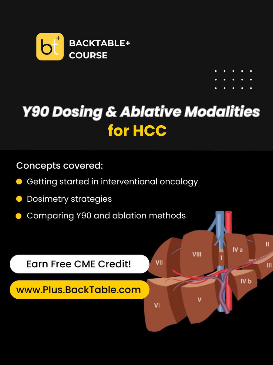 BackTable Vascular and Interventional (@_backtable) on Twitter photo Y90 Dosing, Explained-- For all trainees and attendings who want a refresher!
Our free BackTable+ course from <a href="/_backtableONC/">BackTable Tumor Board</a> gives a comprehensive overview of dosing, based on expert insights: plus.backtable.com/courses/Y-90-D…
<a href="/AstraZeneca/">AstraZeneca</a> <a href="/bostonsci/">Boston Scientific</a> Y90 Dosing, Explained-- For all trainees and attendings who want a refresher!
Our free BackTable+ course from <a href="/_backtableONC/">BackTable Tumor Board</a> gives a comprehensive overview of dosing, based on expert insights: plus.backtable.com/courses/Y-90-D…
<a href="/AstraZeneca/">AstraZeneca</a> <a href="/bostonsci/">Boston Scientific</a>