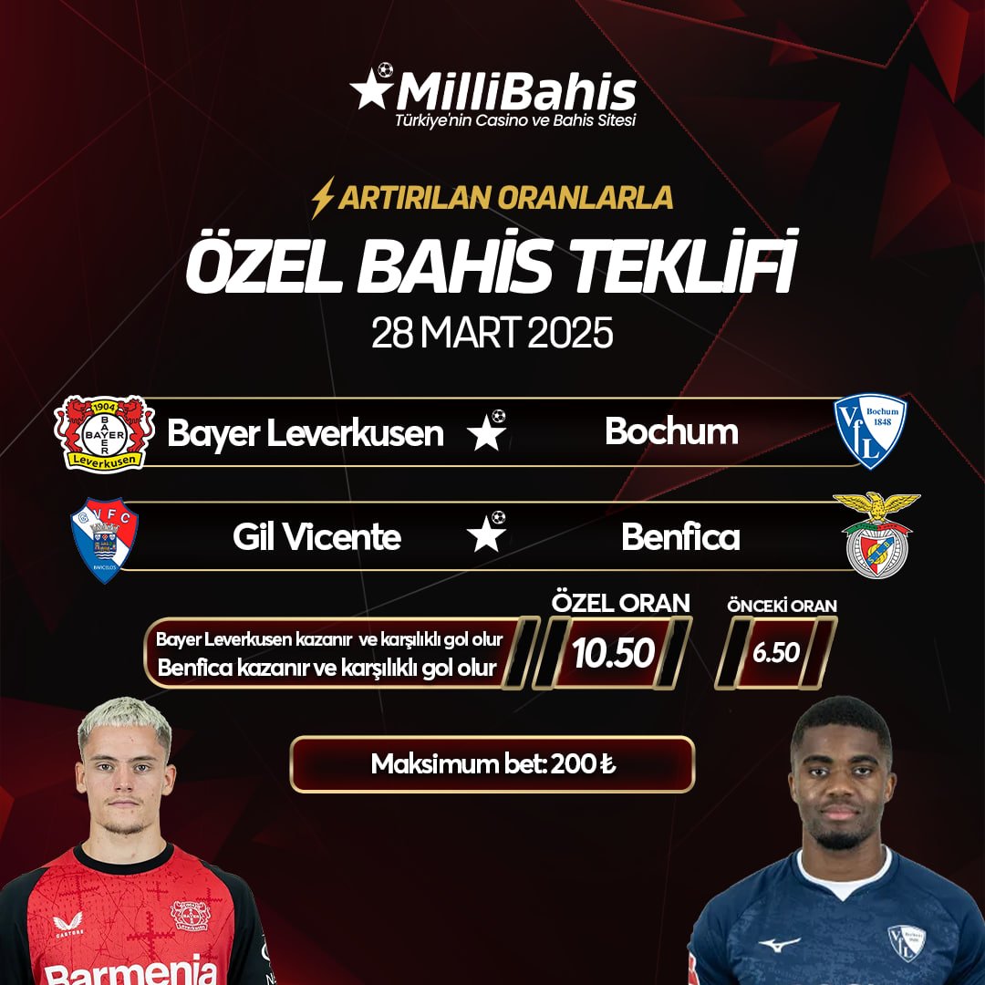 🎆 Özel Oranlar İle Spor Bahislerinde Ekstra Kazanç Fırsatı #MilliBahis ’de🎆

🔼 Hiç Bir Yerde Bulamayacağınız Özel Oranlar Milli Bahis ’de Seni Bekliyor!

☄️  Bahsini Yap Kazanmaya Başla!

⛓️t2m.io/millibahis