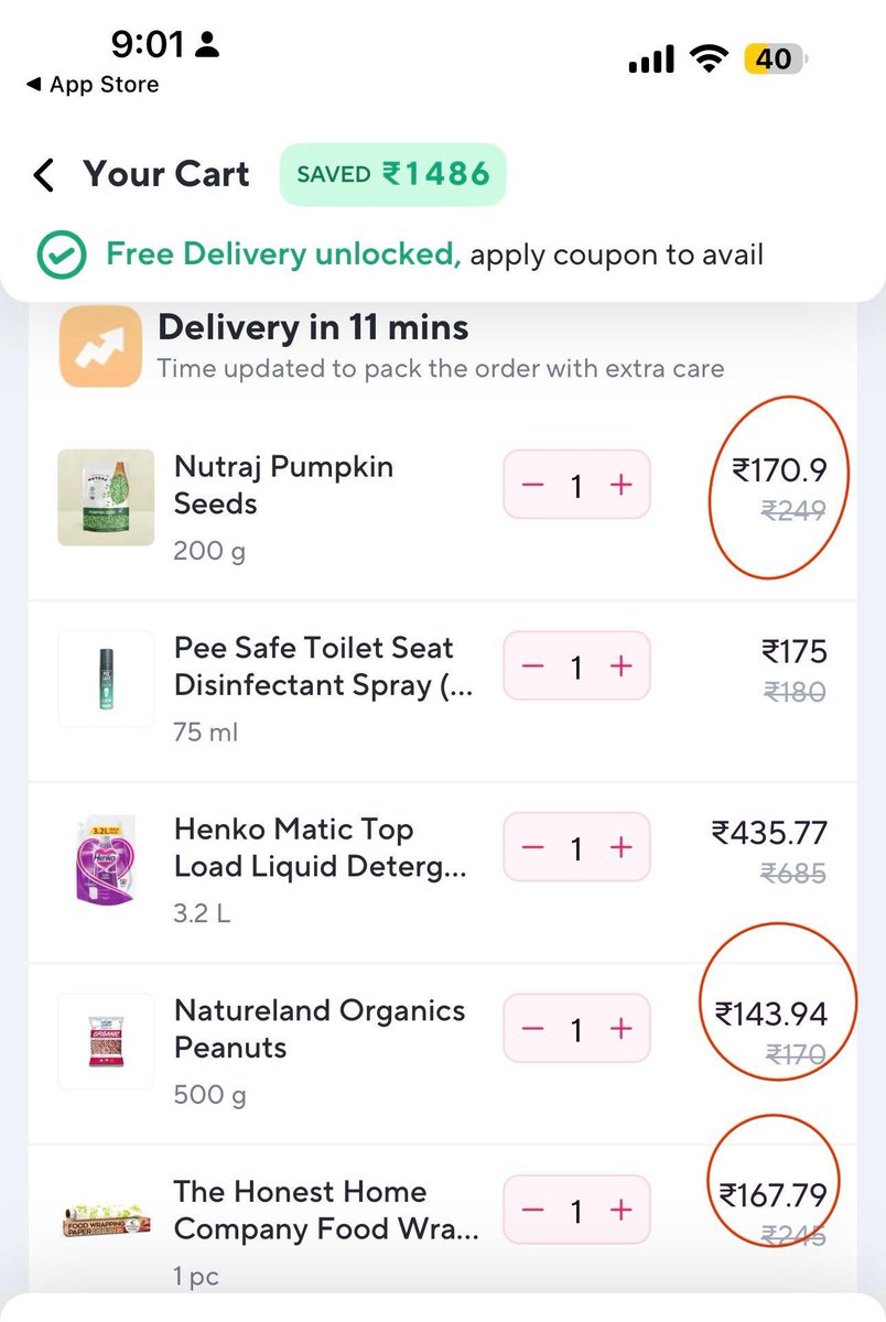 ankitware9's tweet image. @ZeptoNow Why is @Zepto_Tweets charging different prices for two users with the same iOS device model and delivery address? This seems unfair. Can you clarify? #Zepto #PricingIssue