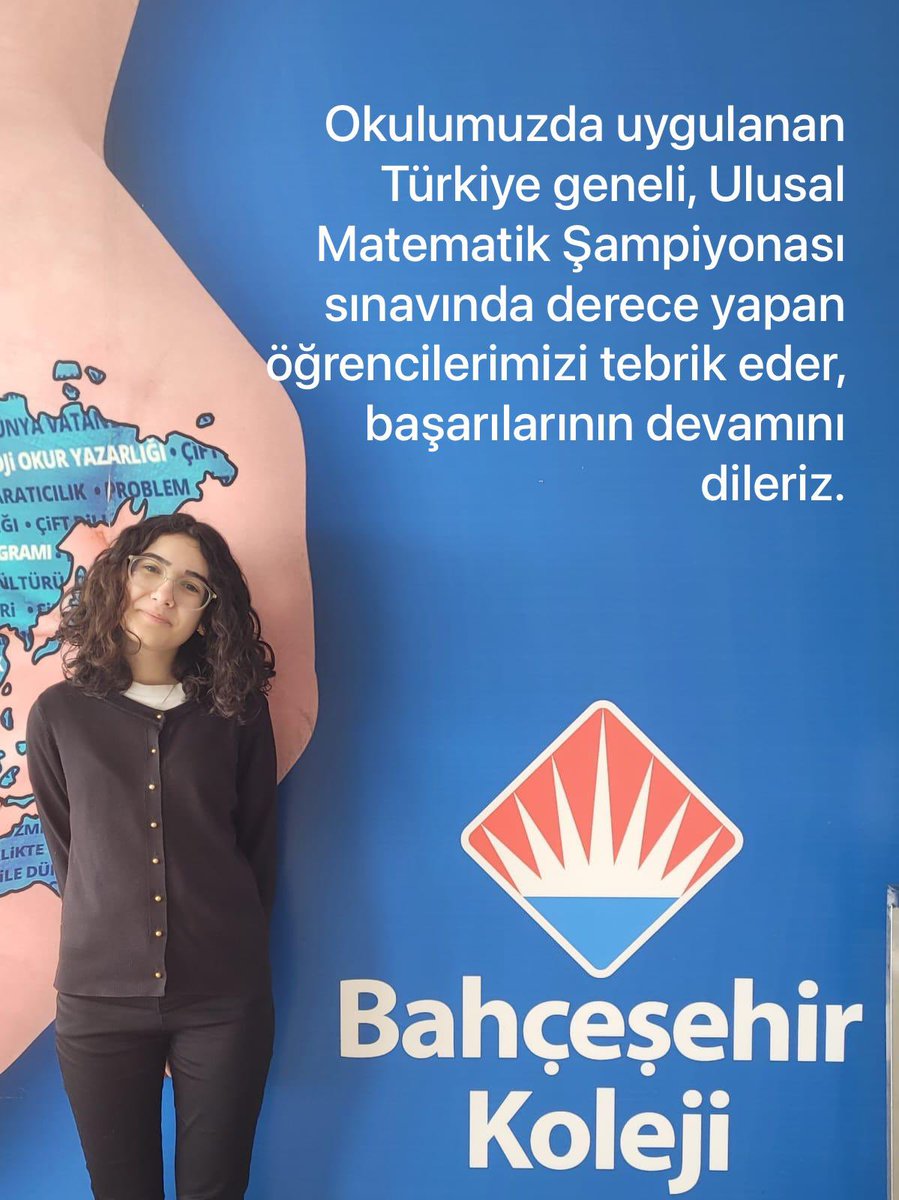 Okulumuzda uygulanan Türkiye geneli, Ulusal Matematik Şampiyonası sınavında derece yapan öğrencilerimizi tebrik eder, başarılarının devamını dileriz.
<a href="/koccozlem/">Dr.Özlem Koç</a> 
<a href="/fatlihann/">Fırat atlıhan</a> 
<a href="/ozgeeasln/">Özge ASLAN</a> 
<a href="/Savas_BOYAR/">Savaş BOYAR</a> 
<a href="/barisszgn/">Barış SEZGİN</a> 
<a href="/nurdanzorer/">Nurdan Gundogdu</a>