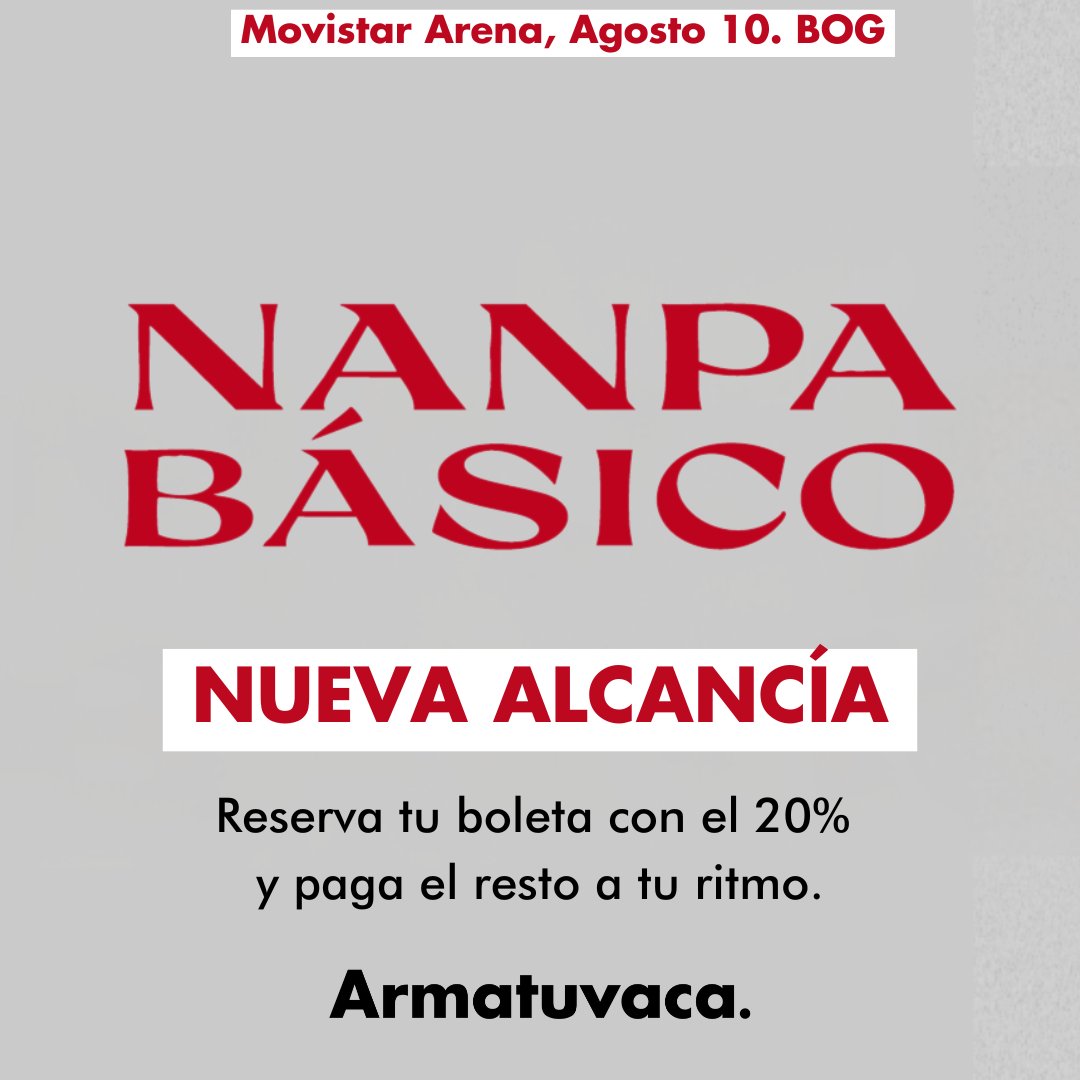 ¡Bogotá, prepárate para otra noche épica con Nanpa Básico! 
Ya estamos activos en la segunda fecha para que vivas su música en vivo. No te quedes fuera de este show que marcará historia. 
🎟️ Reserva ahora aquí: link.armatuvaca.com/NanpaBasico