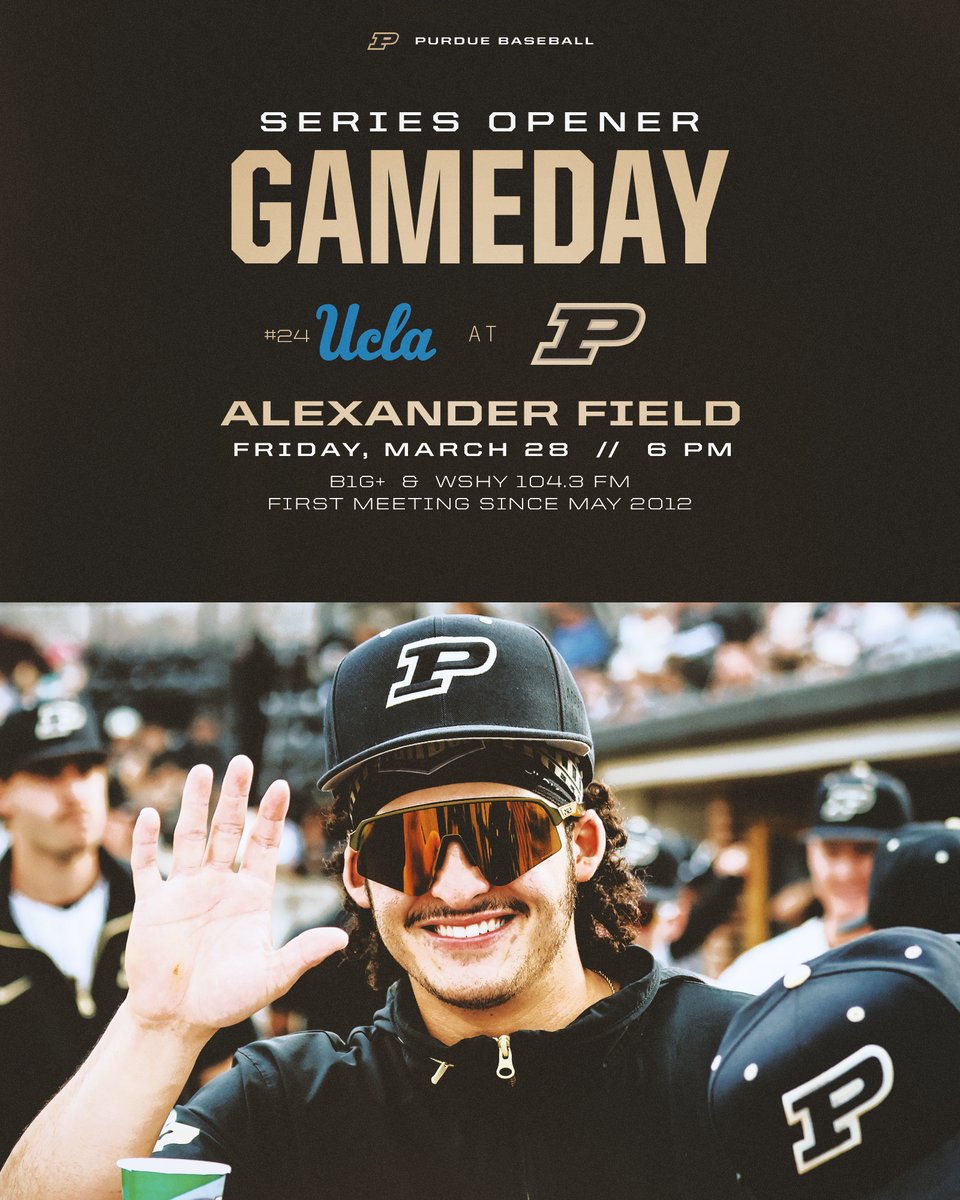 Purdue Baseball (@purduebaseball) on Twitter photo From Westwood to West Lafayette, a B1G Newcomer is in town for our first Friday night under the lights at Alexander. #BoilerUp
π π π»
π 6pm - Done before <a href="/BoilerBall/">Purdue Men's Basketball</a> tips after 10pm
βοΈ 77 Degrees
πͺ <a href="/CarterDoorn/">Carter Doorn</a> vs RHP Cody Delvecchio
π₯ 19-5 UCLA vs 20-4 Purdue From Westwood to West Lafayette, a B1G Newcomer is in town for our first Friday night under the lights at Alexander. #BoilerUp
π π π»
π 6pm - Done before <a href="/BoilerBall/">Purdue Men's Basketball</a> tips after 10pm
βοΈ 77 Degrees
πͺ <a href="/CarterDoorn/">Carter Doorn</a> vs RHP Cody Delvecchio
π₯ 19-5 UCLA vs 20-4 Purdue
