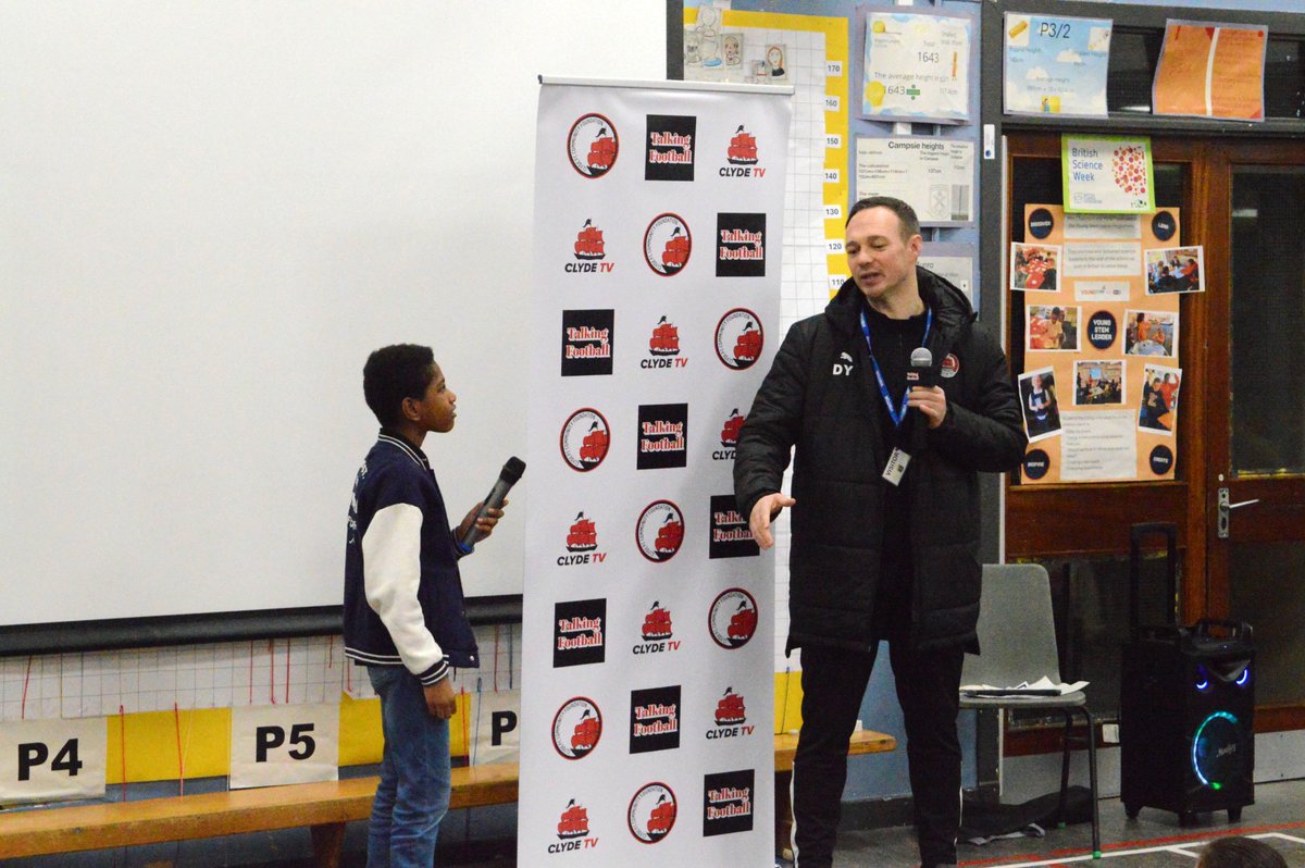𝗙𝗢𝗨𝗡𝗗𝗔𝗧𝗜𝗢𝗡 𝗙𝗥𝗜𝗗𝗔𝗬

🎙️ The kids at Barmulloch Primary got to ask Darren Young questions this morning, including who his favourite player in the dressing room is... 👀 

<a href="/ClydeFoundation/">Clyde FC Foundation</a> leader Alan White is participating in the Kiltwalk next month, to raise money