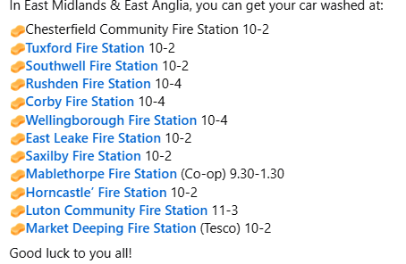 Lots of car washes this weekend to support <a href="/firefighters999/">Fire Fighters Charity</a>

firefighterscharity.org.uk/.../car-wash...