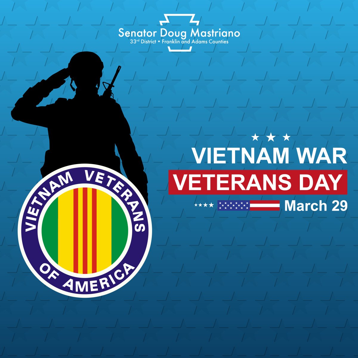 SenMastriano's tweet image. To all Vietnam Veterans, I salute you with the utmost respect. Your bravery in defending our freedoms is invaluable, and you deserve our heartfelt thanks and recognition!