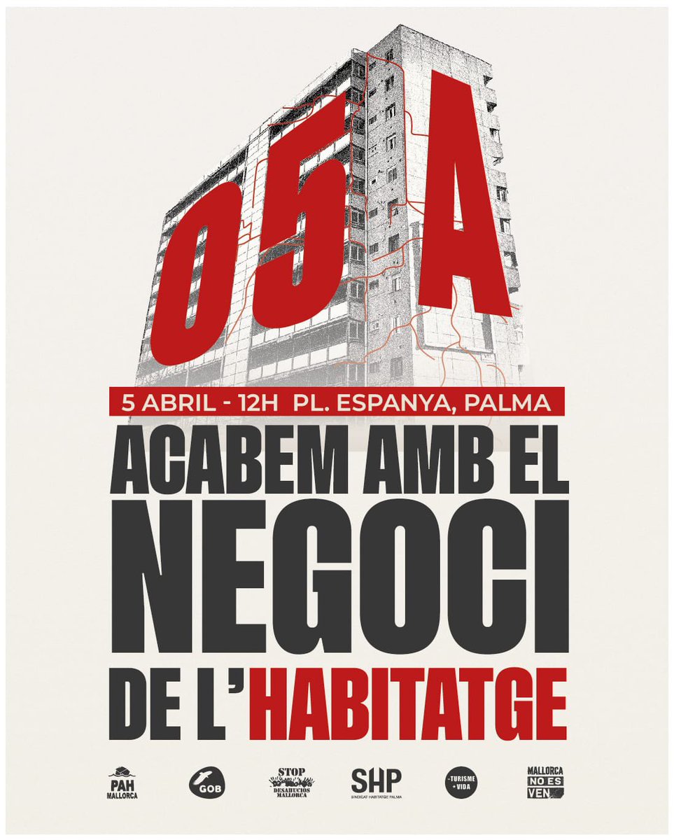 🔴 5A - MANIFESTACIÓ UNITÀRIA
Facem front a la turistificació, acabem amb el negoci de l’habitatge. Per tu, per totes: no faltis!