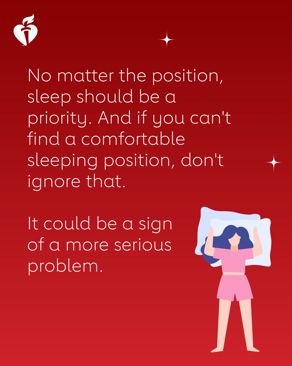 American_Heart's tweet photo. Are you a back, side or stomach sleeper? For most of us, sleep position is a matter of what feels juuust right. But sleep position can improve or worsen certain health conditions. Here’s what to know. https://t.co/ecw4mHDJSe