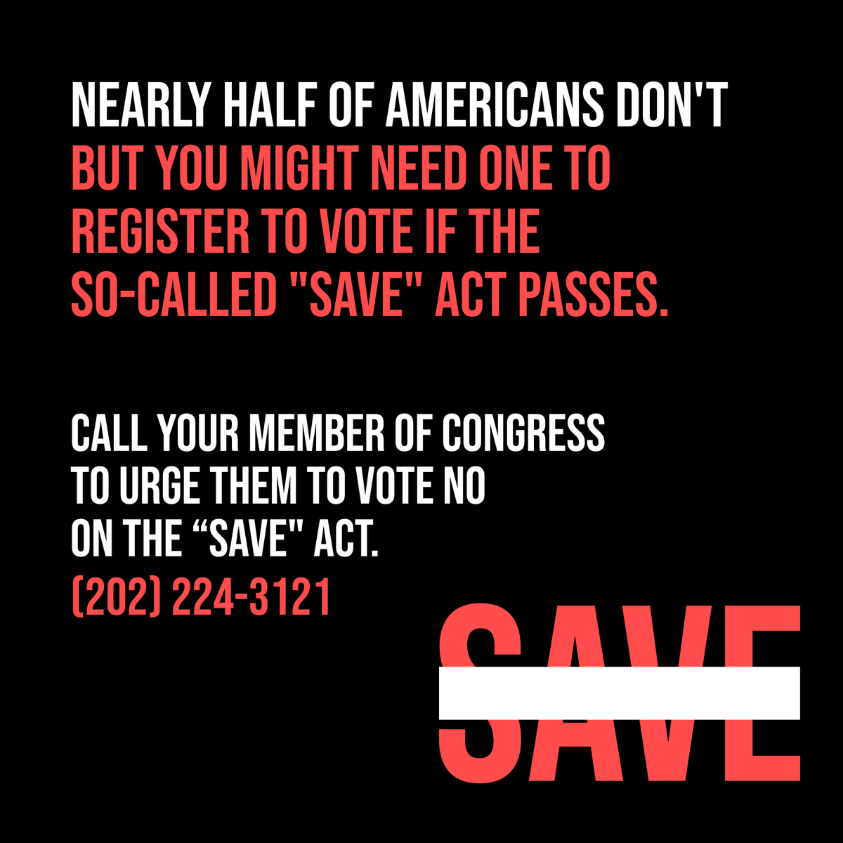 The SAVE Act is an extreme anti-voter bill that could silence communities hit hardest by pollution, extreme weather &amp; corporate greed. When frontline voices are shut out, polluters win. Call your rep NOW 833-346-1779 &amp; demand they vote NO!