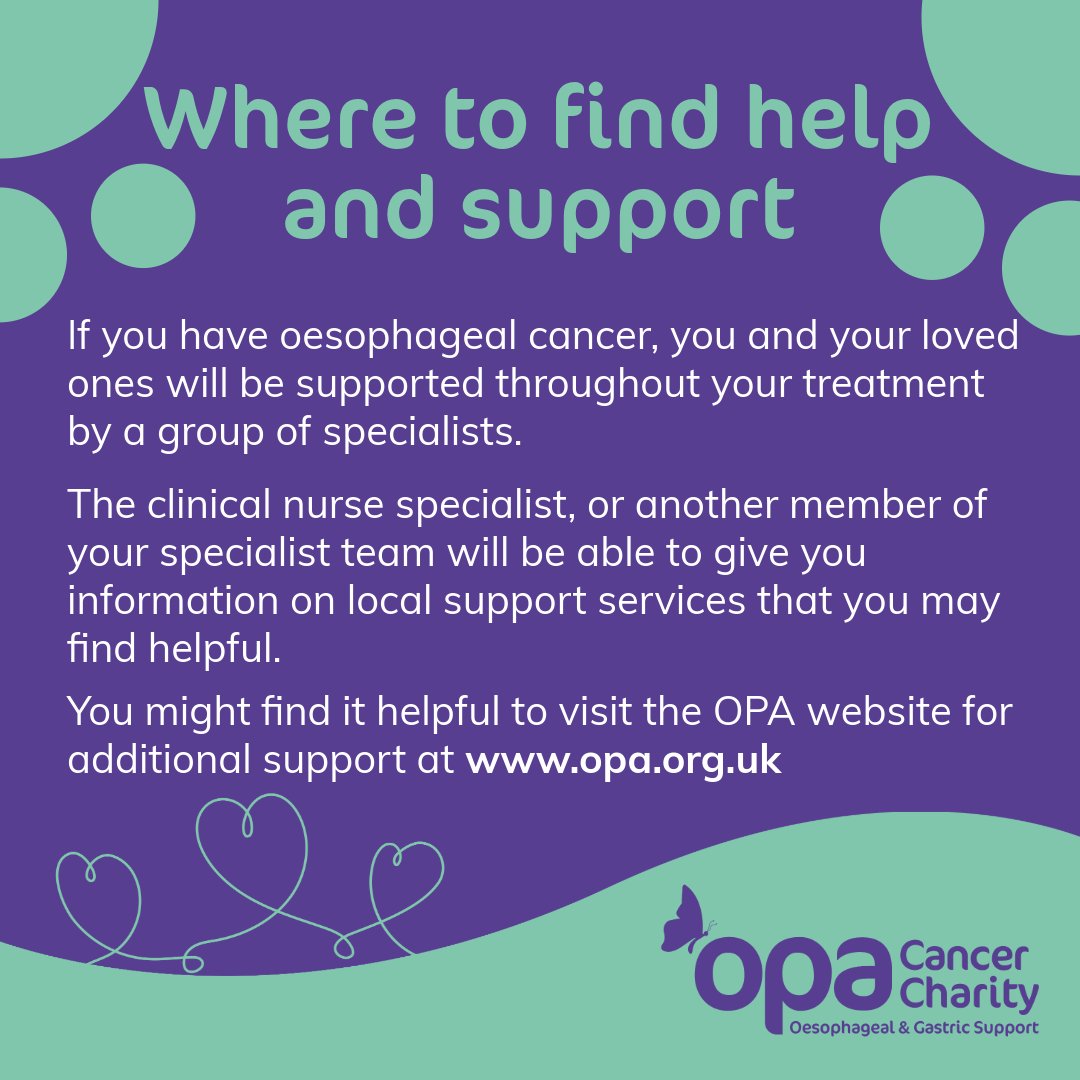 OPA_UK's tweet image. Where to find help and support, the OPA Cancer Charity are here for you 💜
opa.org.uk

#OesophagealCancerAwarenessMonth #GetHelp #GetTreated #GetSupport #Jointhefight #EarlyDetection