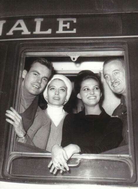 capucine alongside claudia cardinale, robert wagner and david niven during ‘the pink panther’ press tour, 1963.