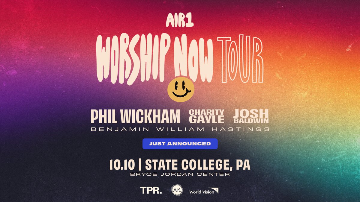 Bryce Jordan Center (@jordancenter) on Twitter photo The Airl Worship Now Tour is hitting the road this fall, and coming to the <a href="/JordanCenter/">Bryce Jordan Center</a> Fri, Oct 10! Join Phil Wickham, Charity Gayle, Josh Baldwin, and Benjamin William Hastings for a one-of-a-kind worship experience you won't want to miss.
⏰ Tix go on sale Apr 10 at noon! The Airl Worship Now Tour is hitting the road this fall, and coming to the <a href="/JordanCenter/">Bryce Jordan Center</a> Fri, Oct 10! Join Phil Wickham, Charity Gayle, Josh Baldwin, and Benjamin William Hastings for a one-of-a-kind worship experience you won't want to miss.
⏰ Tix go on sale Apr 10 at noon!