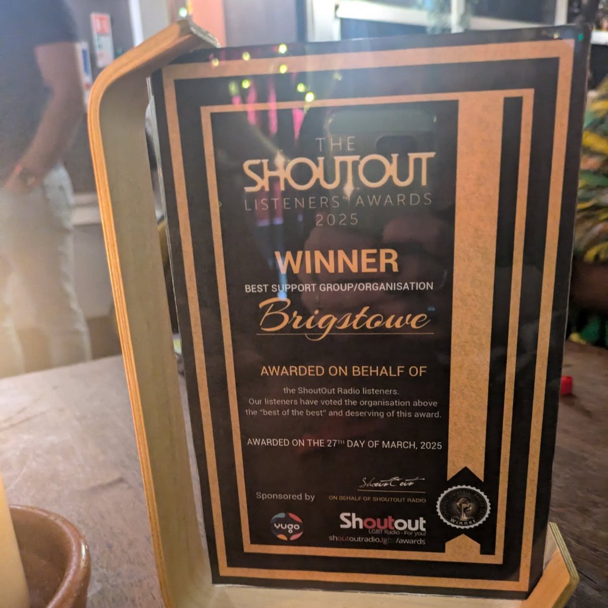 BrigstoweInfo's tweet image. Wow, what an evening! We were honoured to be nominated in the @shoutout_radio listener awards for Best Support Group/Organisation and Best Free Event, and we are over the moon to have won the Best Support Organisation award! Thanks so much for having us. Go Bristol! 📷 #award