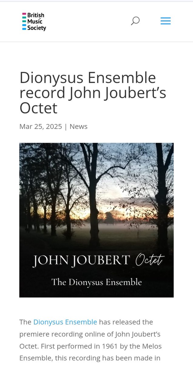 TDEDionysus's tweet image. Thank you @BMusicSociety for sharing our @joubertcomposer Octet recording!

Written for the 1961 Hull Arts Festival, this #Joubert Octet was never recorded.....until now!
#PremiereRecording

🔉 li.sten.to/f5xmm2q0

#StringQuintet #Clarinet #Bassoon #FrenchHorn