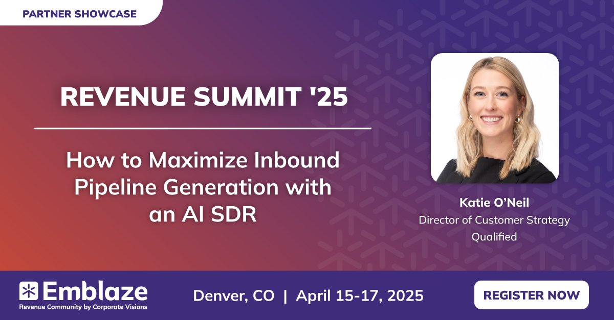 Join Katie O'Neil, Director of Customer Strategy, at Emblaze Revenue Summit about maximizing your inbound pipeline generation with AI SDR agents, sharing real examples of what's working (and what isn't).

Register now: cvi.to/summit
#revsummit25 #emblazegrowth