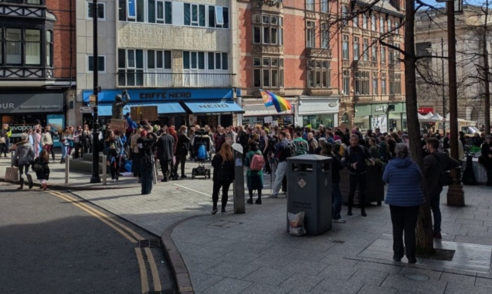 We had a lovely time meeting a whole bunch of lovely trans folk and allies  at a rally in Nottingham this morning, which turned out to be a  gathering of a bunch of wargames industry folk too (who'da thought it).  Nottingham isn't standing for transphobia.