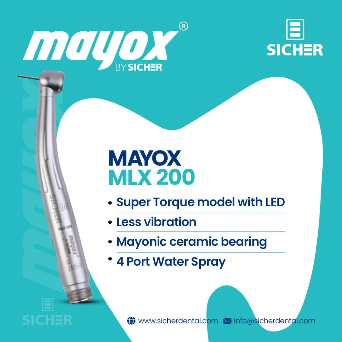 Chosen by dentists for its unmatched precision, the Sicher Mayox Series MLX 200 LED High Torque Air Turbine delivers superior cutting performance, best-in-class quality, and exceptional service—empowering every dental professional with reliability and excellence. #mayoxdental