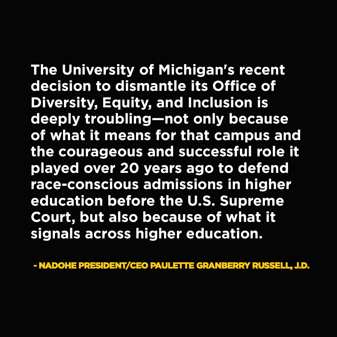 Read our statement on the University of Michigan's dismantling of its Office of Diversity, Equity, and Inclusion — a deeply troubling setback for our work. ow.ly/QusF50VqxUA