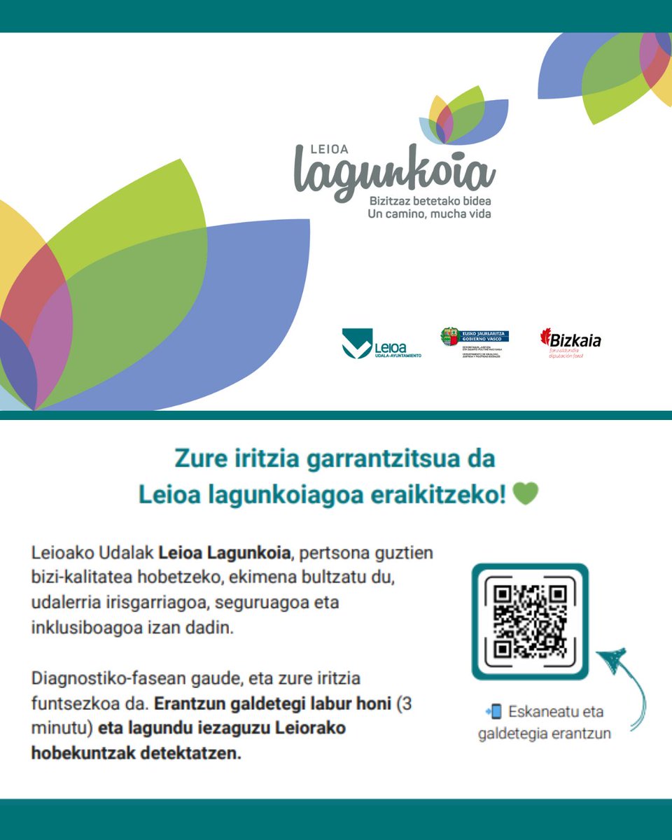 👴🏻🧓🏼✅ Herritarrekin parte hartzeko prozesu berri bat abian jarri dugu, Lagunkoia Planaren esparruan ℹ️ labur.eus/pyqgiw59

🗓️ Parte hartzeko prozesua gaur hasi da maiatzaren 5era arte, 16 urtetik gorako Leioako biztanleentzat