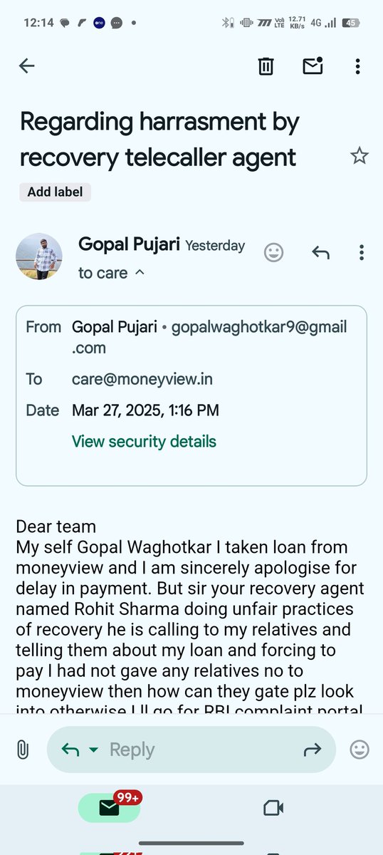 Gopal4373's tweet photo. @RISHABH08960956 @mymoneyview Bhai maine mail Kiya bahot din ho gaye abhitak kuch reply nahi Kiya https://t.co/qh8U2NP5hu