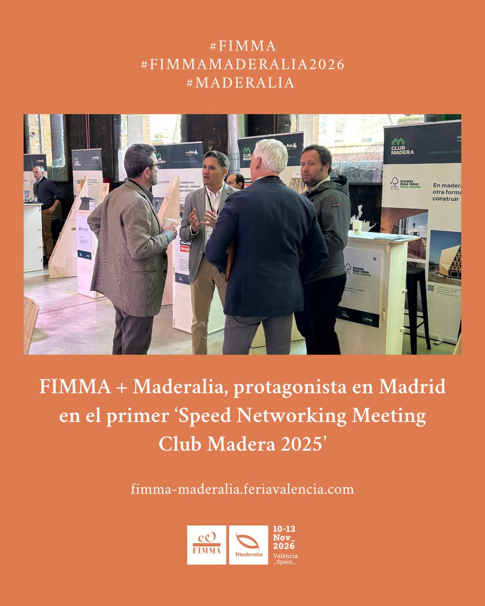FIMMA_MADERALIA's tweet image. FIMMA + Maderalia, protagonista en Madrid en el primer ‘Speed Networking Meeting Club Madera 2025’👇

fimma-maderalia.feriavalencia.com/noticias/fimma…

#fimma #fimmamaderalia2026 #maderalia