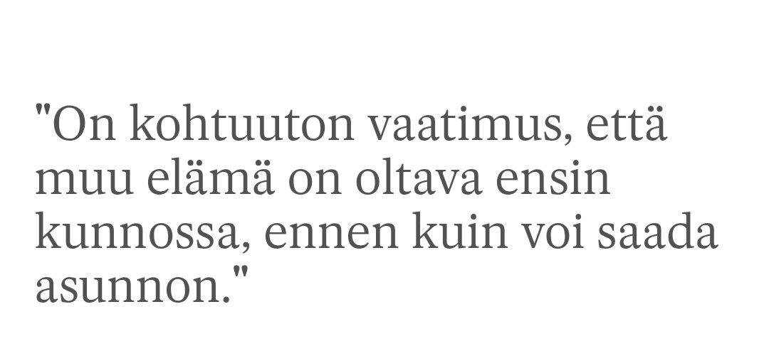 Pormestariehdokas <a href="/eveheinaluoma/">Eveliina Heinäluoma</a> "Asunnottomuus on kääntynyt ensimmäistä kertaa 12 vuoteen. Tämä on kansallinen häpeä.

On kohtuuton vaatimus, että muu elämä on oltava ensin kunnossa, ennen kuin voi saada asunnon."
helsinginuutiset.fi/paakirjoitus-m…