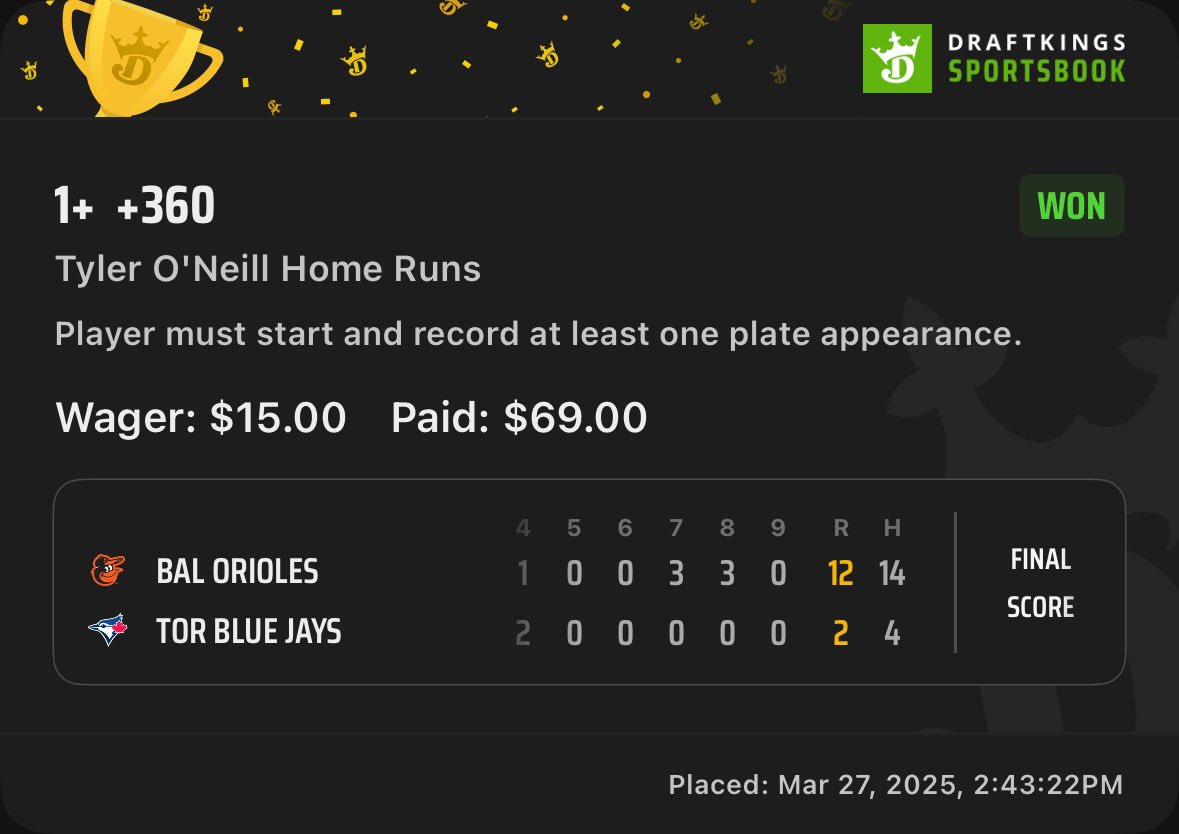 To0lieT's tweet photo. Oh baseball how much we missed you! Were going to have a lot of fun for these next 7 months! So many markets =  so many opportunities to go green! ⚾️🏟️ opening day was successful! Plays posted in the vip and the NRFI was posted free! 

NRFI -165 ✅
Hit ticket +148 ✅
Home run +360 ✅
Walk Ticket +455 ✅

Plays posted in the vip @RealMotionPicks 

Link in the bio ! 

10$ a month let's get this chicken.