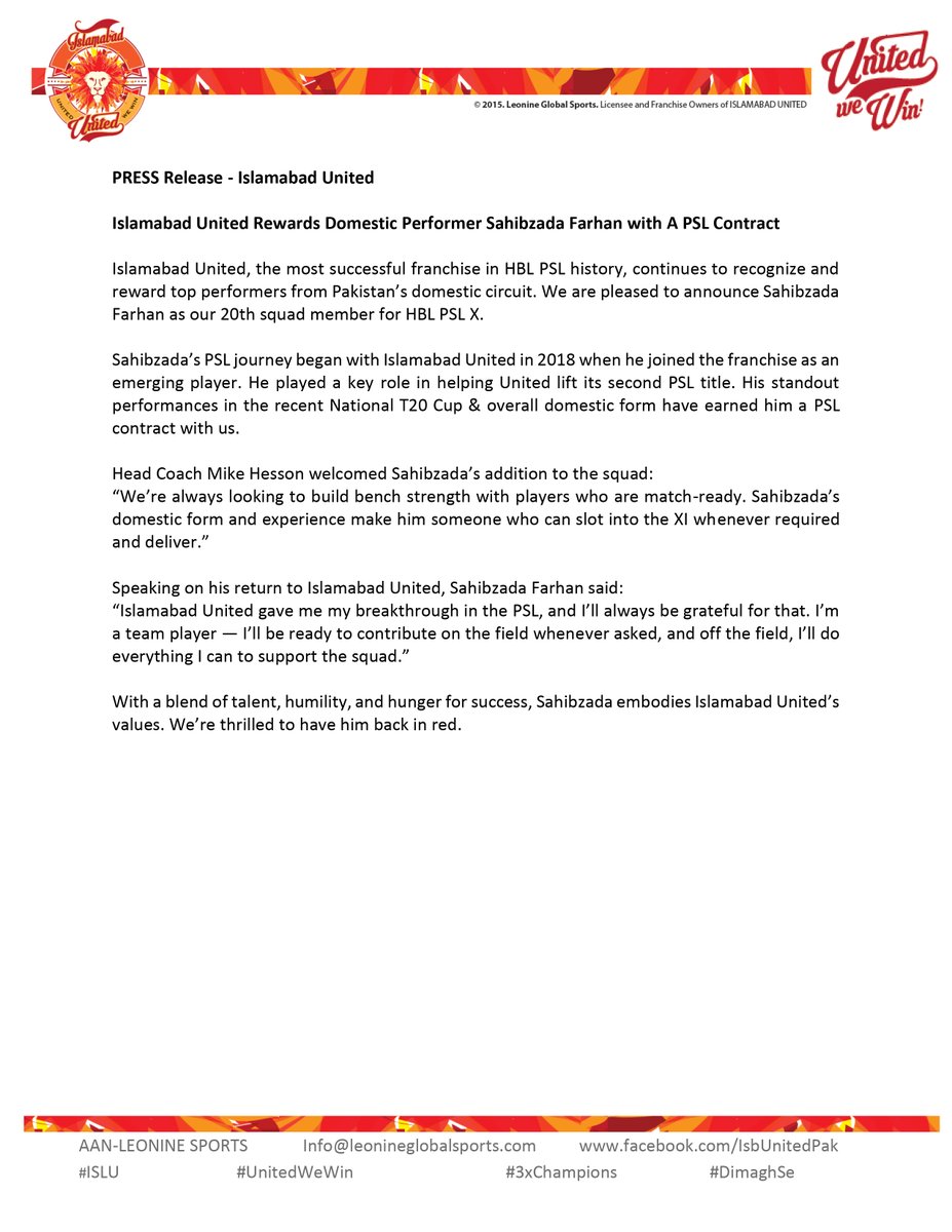 🚨 He's back in red &amp; he's on fire 🔥

Ex-Sheru <a href="/RealSahibzada/">Sahibzada Farhan</a> returns to IU for #HBLPSLX after smashing 601 runs at a SR of 194.0 in the #NationalT20. The top scorer is here for more!

This is Big. This is #4TheDream 🙌

Read more: tinyurl.com/2p8r3bw9

#UnitedWeWin