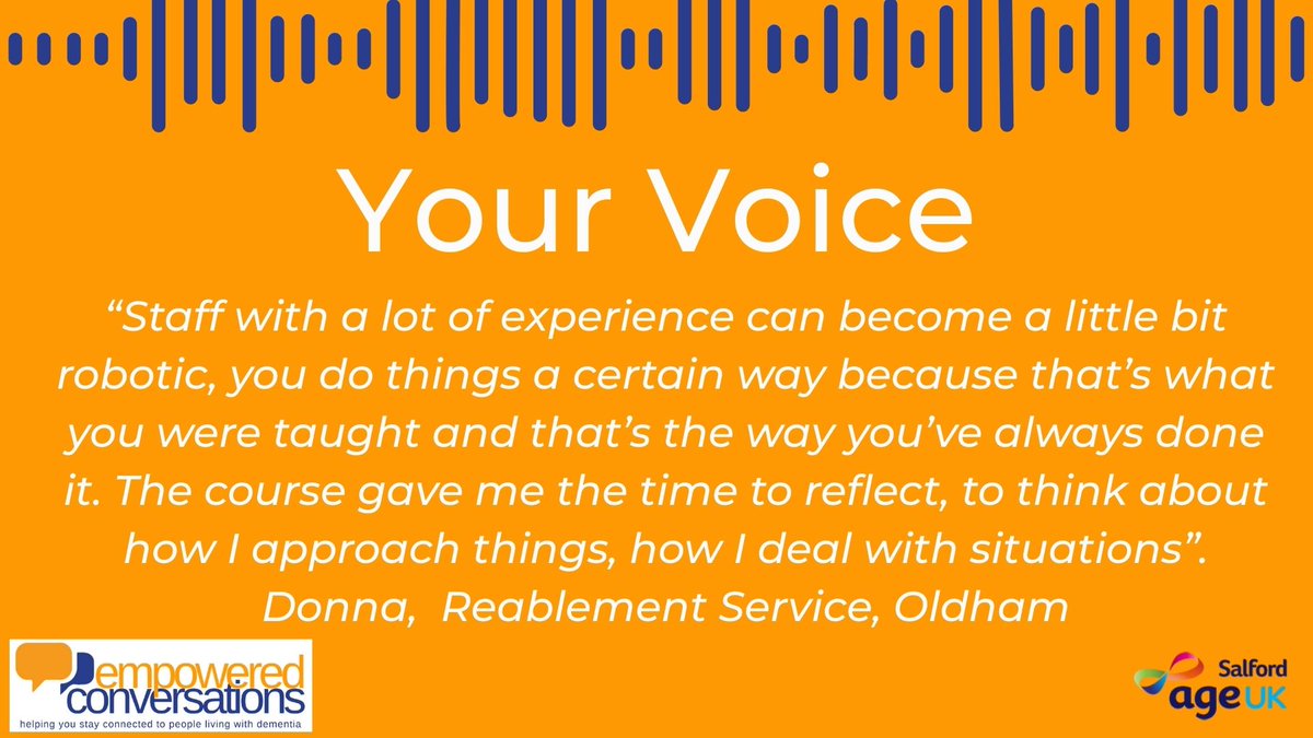 Donna recently completed the Empowered Conversations : Professional course funded by GM Social Care Hub.  To read the full story visit our website - 
empowered-conversations.co.uk/news/

#connection #relationships #dementia #socialcare #GM #UK