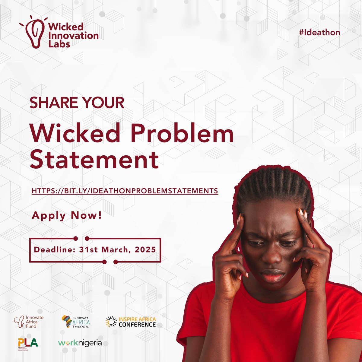 InnovateFund's tweet image. Got a wicked problem that's giving you headache?
Join our Ideathon 👇
bit.ly/IdeathonProble…
#WickedProblems #ProblemStatement #InnovateAfrica