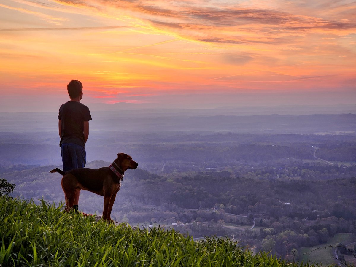 There was a prescribed burn on the mountain across the valley from us yesterday, so it's a smoky morning today, but a gorgeous sunrise.