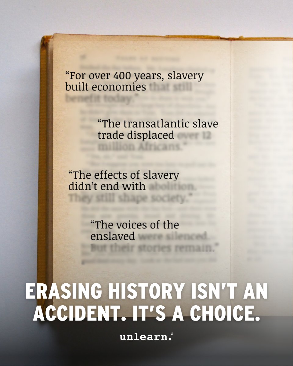 📖 Erasing history isn’t an accident. It’s a choice.

The transatlantic slave trade displaced over 12 million Africans. For over 400 years, slavery built economies that still benefit today.

🛑 But the history of slavery is often sanitized, rewritten, or ignored—not because it’s
