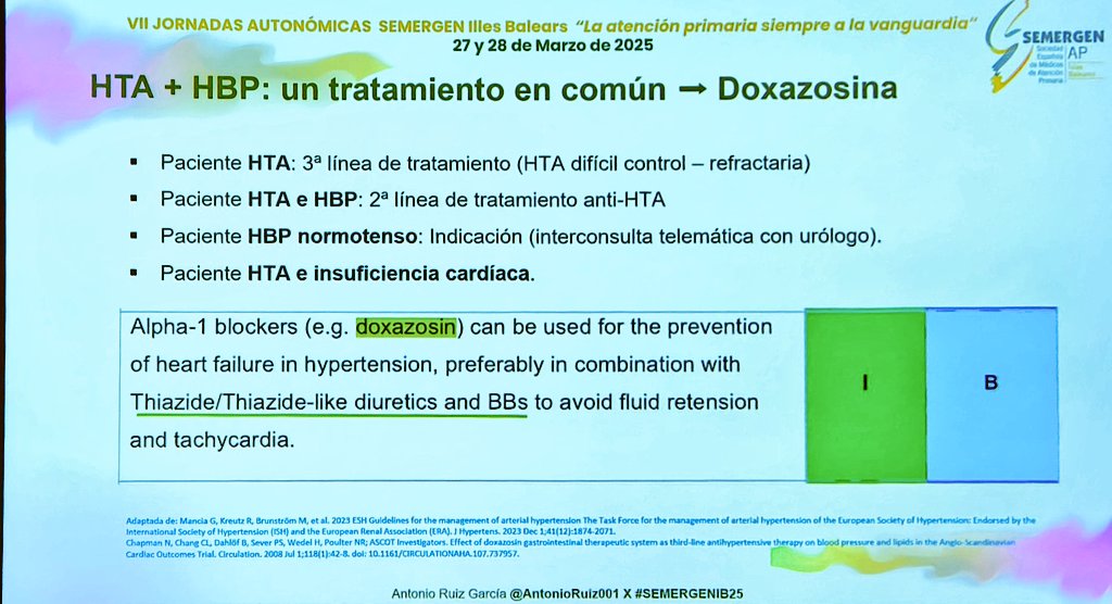🎯HTA: uso de la doxazosina en el varón con HBP. Ponente: Dr. Antonio Ruiz García <a href="/AntonioRuiz001/">Antonio Ruiz García</a> coordinador de <a href="/gt_hta/">Gt.HTA y ECVSEMERGEN</a> de SEMERGEN.
👉Continuum de la enfermedad cardiovascular 
👉Resultados de Estudio IBERICAN
👉HTA+HBP e IC 
#HTA