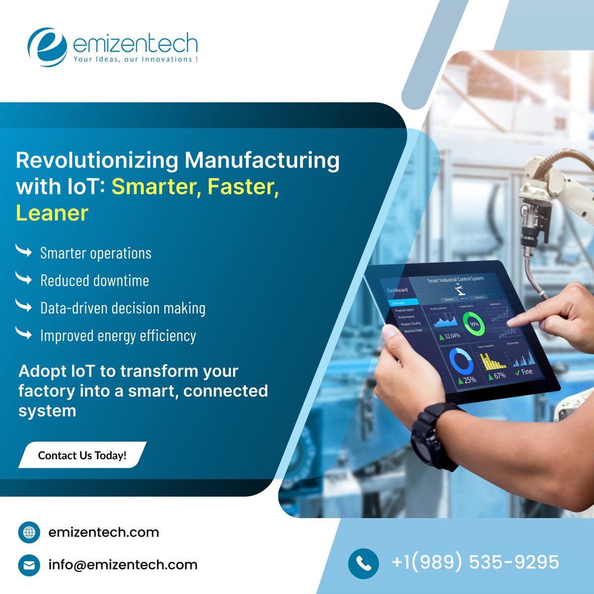 Emizen Tech (@emizentech) on Twitter photo IoT is revolutionizing manufacturing—enabling real-time monitoring, predictive maintenance & smarter operations. Stay ahead of the curve!
Partner with <a href="/EmizenTech/">Emizen Tech</a> to build reliable, future-ready IoT solutions.
#SmartManufacturing #IoT #EmizenTech #SmartFactory #Digital IoT is revolutionizing manufacturing—enabling real-time monitoring, predictive maintenance & smarter operations. Stay ahead of the curve!
Partner with <a href="/EmizenTech/">Emizen Tech</a> to build reliable, future-ready IoT solutions.
#SmartManufacturing #IoT #EmizenTech #SmartFactory #Digital