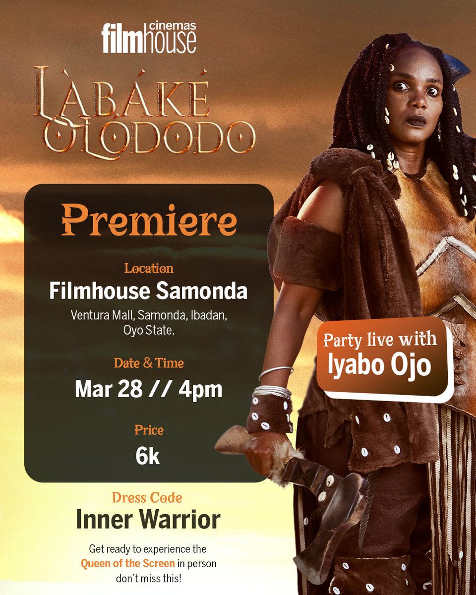 iyaboojo_'s tweet photo. IT'S FINALLY HERE!

Labake Olododo: The Warrior Lord is NOW SHOWING in all cinemas NATIONWIDE!
#labakeolododo https://t.co/TltVjylCKg