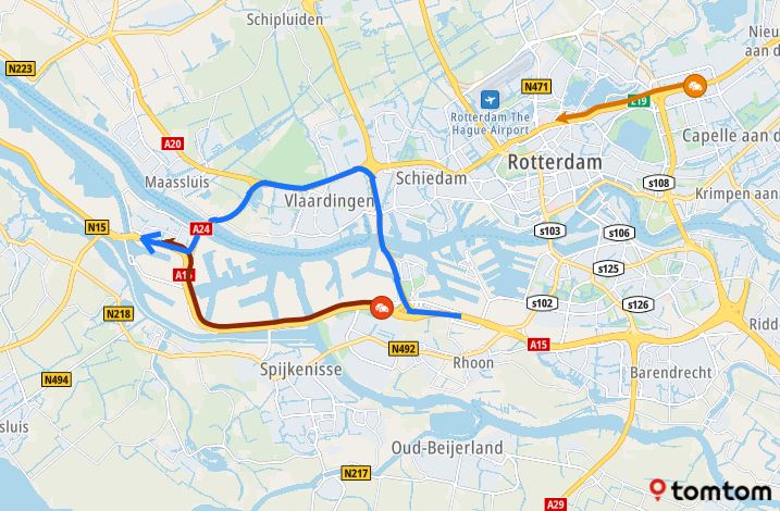 Wegwerkzaamheden op de #A15 vanuit #Rotterdam naar de Maasvlakte. Bij Rozenburg is de weg tot maandagochtend 05.00 uur dicht.

Omrijden kan door de #Beneluxtunnel in de #A4, vervolgens de #A20 en de tolweg #A24.