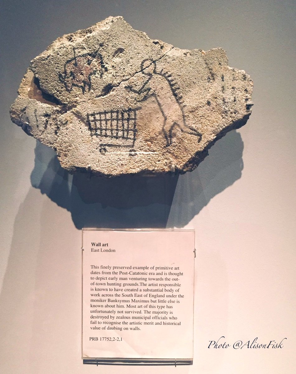 AlisonFisk's tweet image. Something a bit different for #FindsFriday!

‘Peckham Rock’ hoax cave art with authentic-looking label, installed without permission in the British Museum in 2005, by the street artist known as #Banksy

‘Found’ 3 days later in the Roman Britain gallery! 😳

Marker pen on lump of…