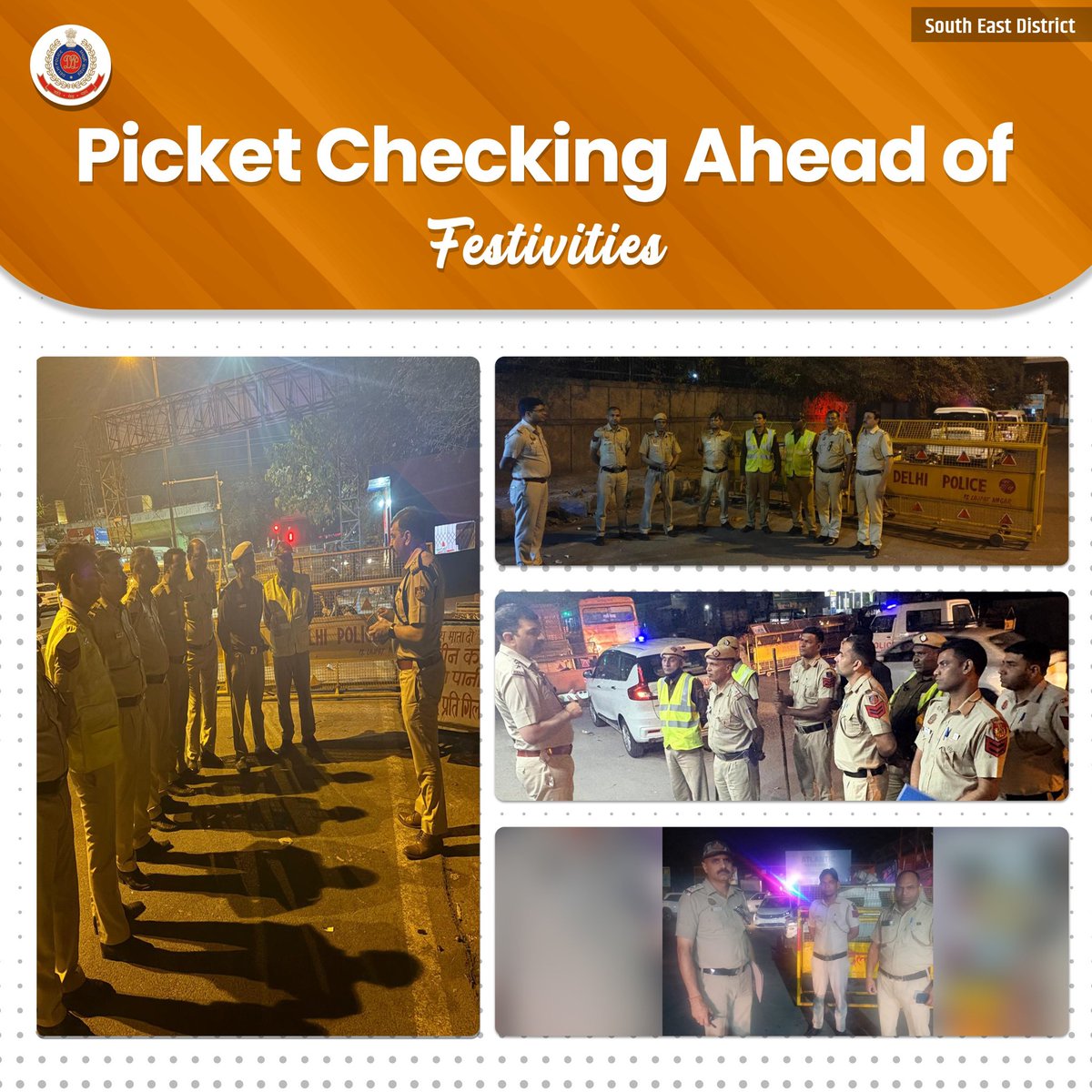 DCPSEastDelhi's tweet image. #PicketChecking
#ProactivePolicing
In view of the festive season, intensified picket checking is being carried out across South East District to ensure security and maintain law &amp;amp; order. 
#DPUpdates 
@DelhiPolice @JointCPSR