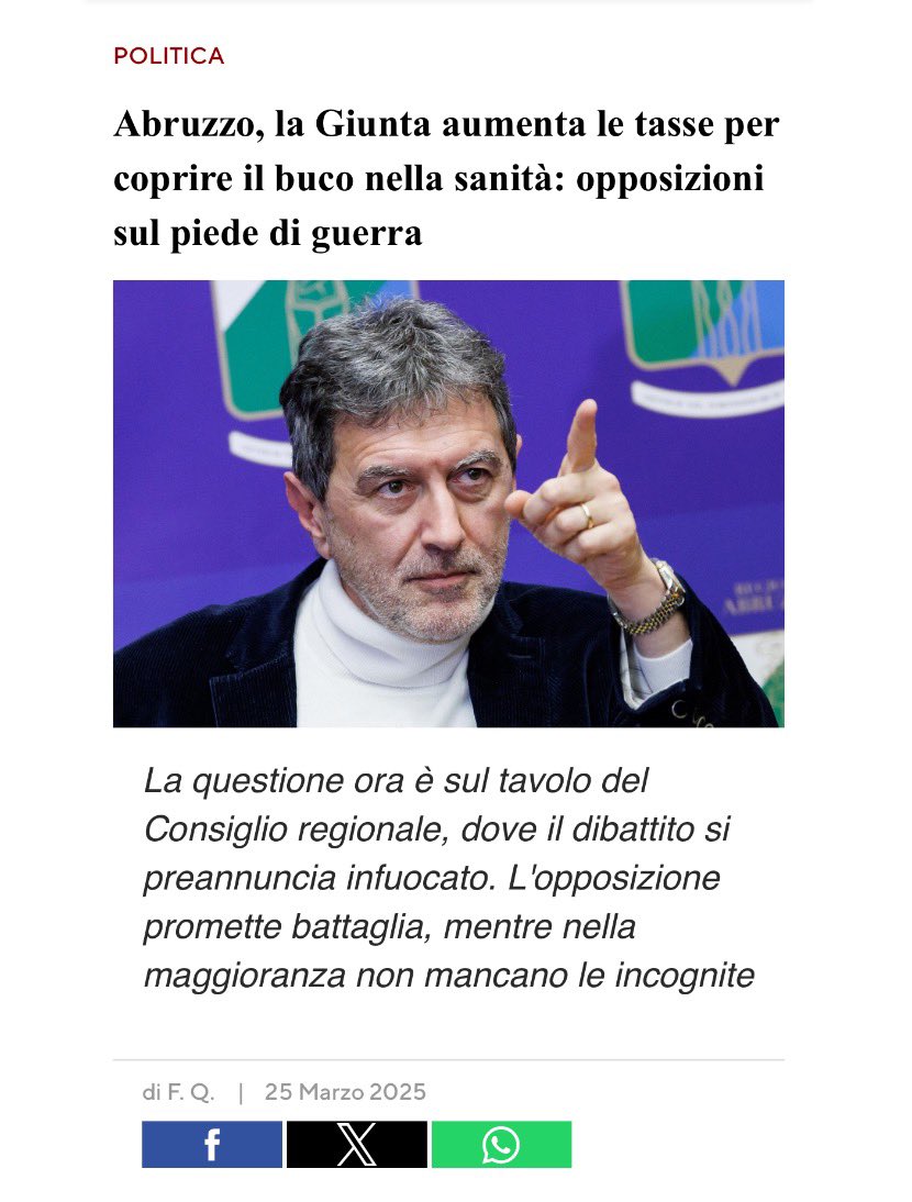 Frances99687883's tweet image. Un buco nella #sanità abruzzese da 67 milioni. Come colmarlo? Aumentando l’#addizionaleIrpef a scaglioni per un gettito stimato a 44 milioni,di cui solo 20 andrebbero però alla sanità.Contenti gli abruzzesi che hanno dato fiducia all’Uomo dei Tre Mari? #Marsilio #FdI