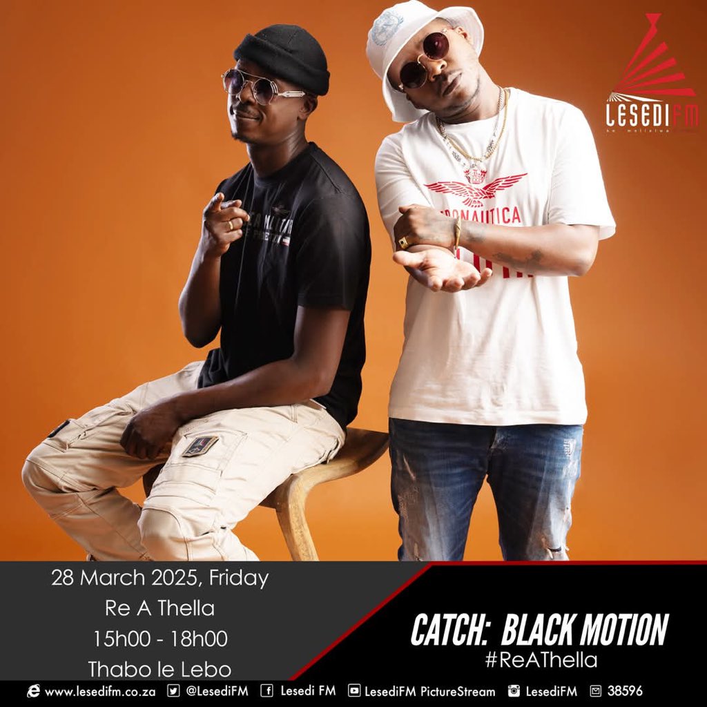 Black Motion takeover on <a href="/LesediFM/">#KeMollelwa</a> today at 3PM!!! #Khululeka 🗣️