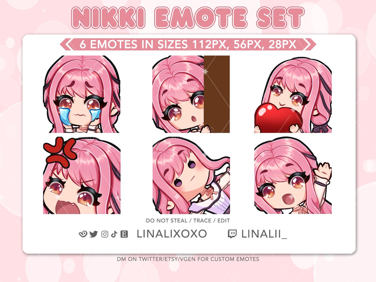 linalixoxo's tweet photo. ✨NEW EMOTES✨
Infinity Nikki twitch emotes available on Etsy. Individual emotes also available ❤️
-------------- ◦ ✤ ◦ --------------
#infinitynikki #twitchemotes #emoteartist #infinitynikkiemotes https://t.co/k3tbSwfV7Y