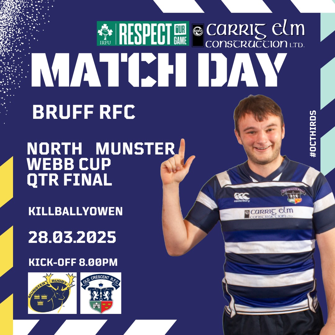 OC3rds's tweet photo. It's Friday agaaainnn

🏉 It's 𝗠𝗔𝗧𝗖𝗛𝗗𝗔𝗬 for #octhirds!

🆚 Bruff RFC 
🏆 Webb Cup 
🏟 Killballyowen, Bruff
🕖 8.00PM 

Get out and support the your club.

#OCRFCvBRFC | #WEBBCUP ⚫🔵⚪

#octhirds #oldcrescentrfc #oldcrescentthirds #limerickrugby #carrigelmconstruction https://t.co/s4lfJ1Lh38