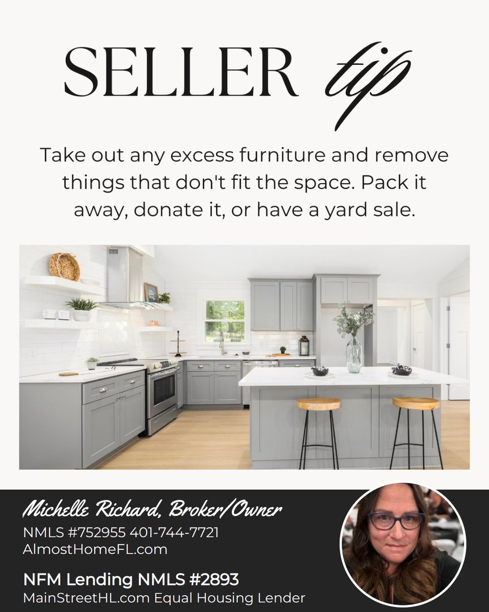 AlmostHomeFL's tweet image. When potential buyers walk into the house, they don't want to feel overwhelmed with clutter, so make sure to do all the cleaning and decluttering before the first showing. It will make a world of a difference!

#homesellingtip #cleananddeclutter #almosthome #luxuryagent