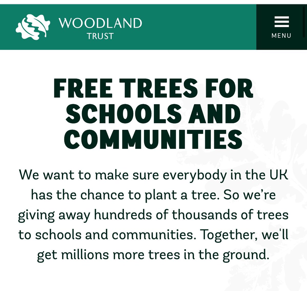 Liz Brook (@liz_brook_) on Twitter photo Free trees for schools and communities using the link below 👇🏻
woodlandtrust.org.uk/plant-trees/sc…
<a href="/Leeds_Learning/">Leeds for Learning</a> <a href="/leedsearlyyears/">Leeds Early Years Learning Improvement Team</a> <a href="/LeedsSLS/">Leeds SLS 📚</a> Free trees for schools and communities using the link below 👇🏻
woodlandtrust.org.uk/plant-trees/sc…
<a href="/Leeds_Learning/">Leeds for Learning</a> <a href="/leedsearlyyears/">Leeds Early Years Learning Improvement Team</a> <a href="/LeedsSLS/">Leeds SLS 📚</a>
