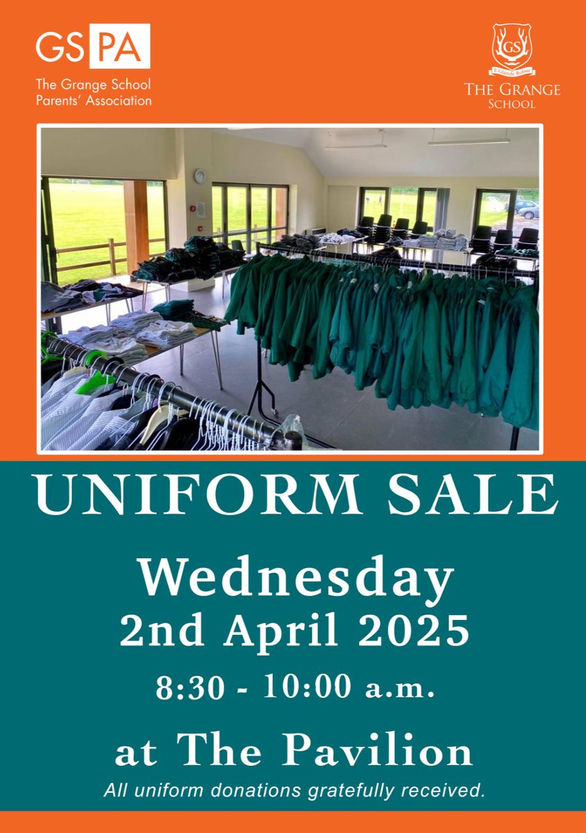 🛍️ Uniform Sale next week! 🛍️

Join us on Wednesday morning at the Pavilion for our last pre-loved uniform sale of the term.

Donations in advance greatly appreciated and can be dropped off at both school offices.

See you there!