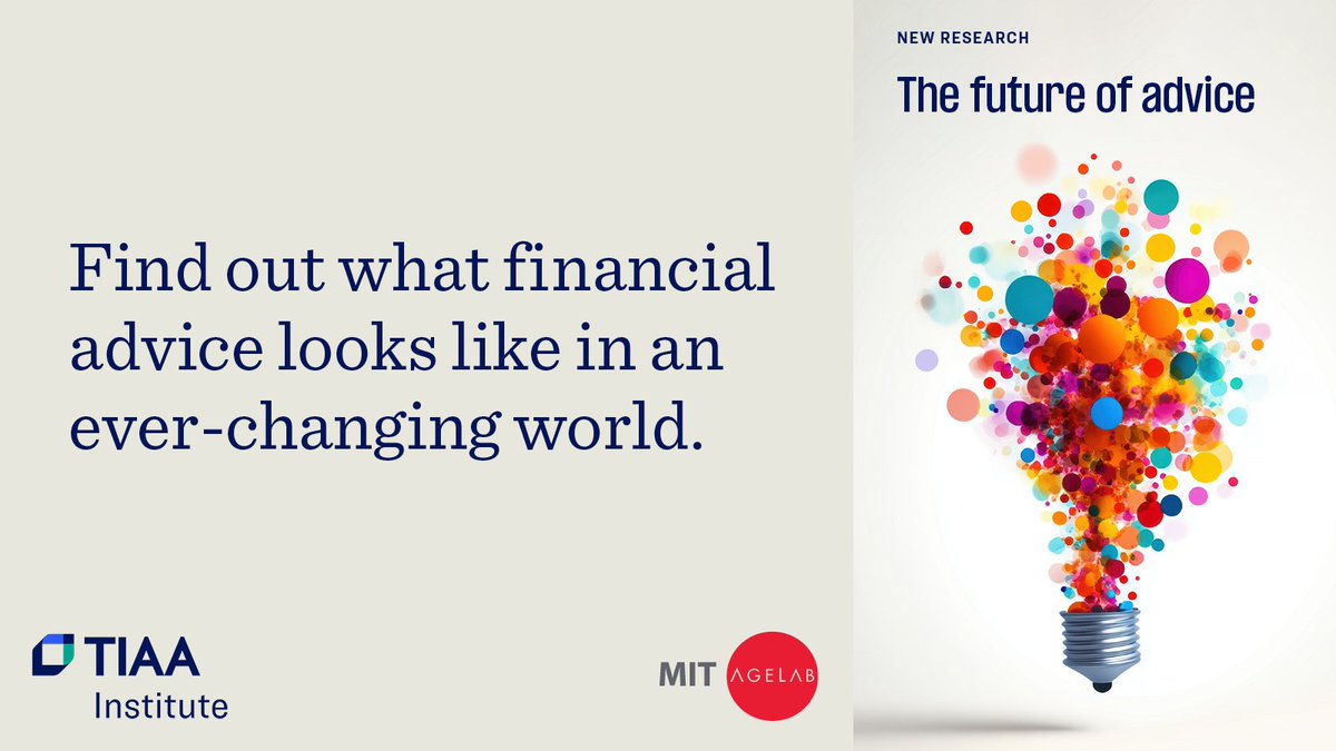 TIAA Institute (@tiaainstitute) on Twitter photo In a world flooded with information, transformed by technology, and marked by rapidly increasing lifespans, what’s the future hold for financial advice? Learn more in a new report from TIAA Institute and <a href="/MIT_AgeLab/">MIT AgeLab</a>. tiaa.org/public/institu…
#FutureofAdvice #financialadvisor In a world flooded with information, transformed by technology, and marked by rapidly increasing lifespans, what’s the future hold for financial advice? Learn more in a new report from TIAA Institute and <a href="/MIT_AgeLab/">MIT AgeLab</a>. tiaa.org/public/institu…
#FutureofAdvice #financialadvisor