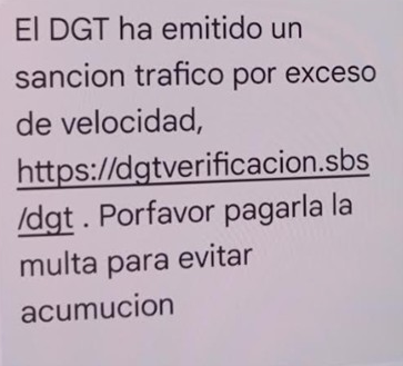 📢⚠️ Incluso sin cuidar el más mínimo decoro ortográfico... los ciberdelincuentes siguen intentando suplantar a la #DGT para conseguir datos personales y bancarios de los usuarios. 🤔 Ten siempre presente que la #DGT NUNCA notifica sanciones vía SMS o email. #NoPiques #Smishing