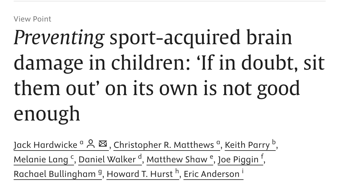 Dr. Katie Liston (@kliston14) on Twitter photo ๐๐ to <a href="/DrCRMatthews/">Christopher R. Matthews</a> <a href="/JoePigginPhD/">JoePiggin</a> <a href="/KeithParry/">Dr Keith Parry</a> and others involved in this punchy and CRITICAL publication. Worth the read and worth digesting ...
"Preventing sport-acquired brain damage in children"
sciencedirect.com/science/articlโฆ ๐๐ to <a href="/DrCRMatthews/">Christopher R. Matthews</a> <a href="/JoePigginPhD/">JoePiggin</a> <a href="/KeithParry/">Dr Keith Parry</a> and others involved in this punchy and CRITICAL publication. Worth the read and worth digesting ...
"Preventing sport-acquired brain damage in children"
sciencedirect.com/science/articlโฆ